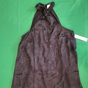 VENUS Black Twist Halter Dress Small Zipper Back Keyhole Neckline Black Cocktail